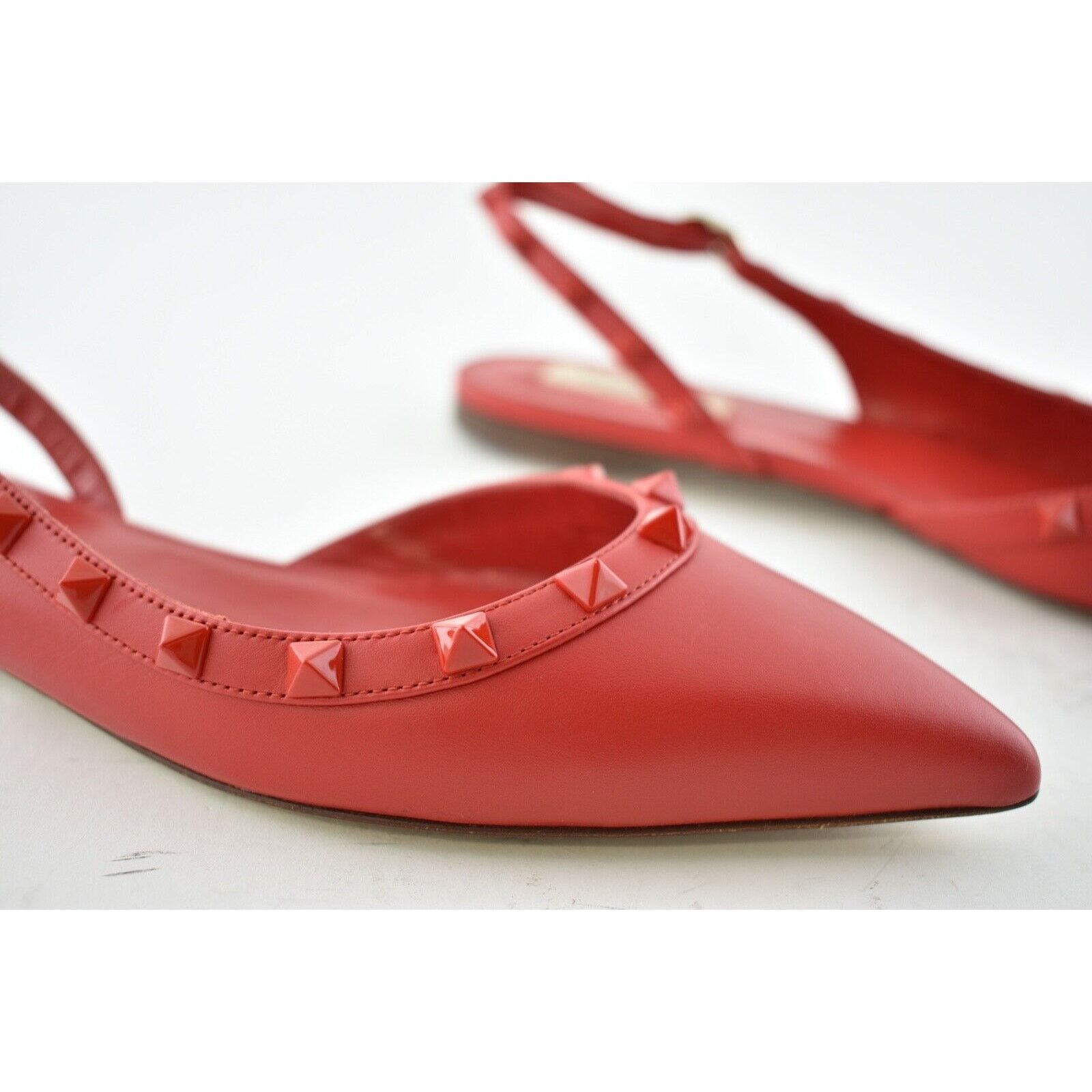 Valentino Valentino Rockstud Red Tonal Stud Pointed Slingback Ballet Size US 6.5 / IT 36.5 - 5 Thumbnail