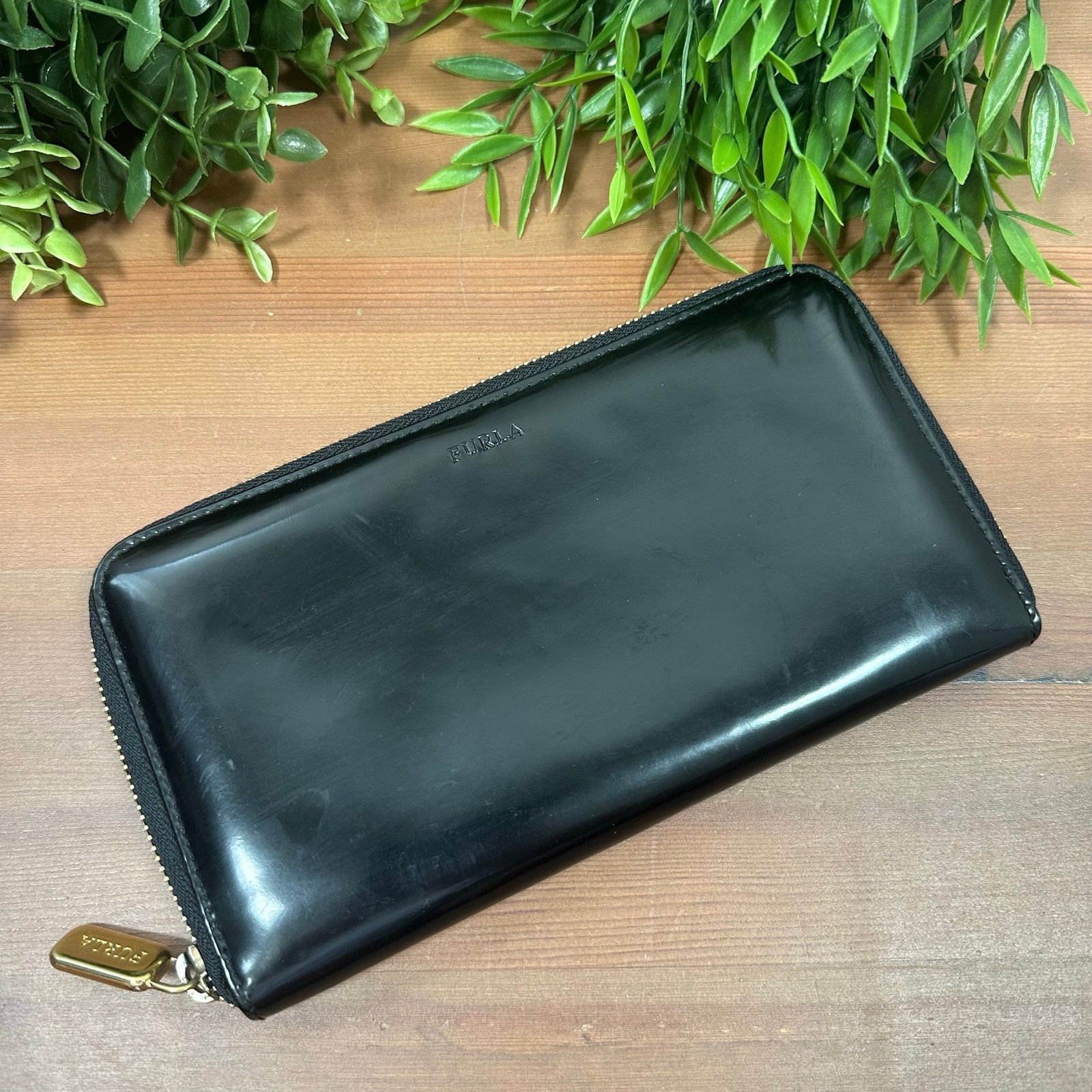 Furla Furla Black Patent Leather Zip Around Wallet Size ONE SIZE - 3 Thumbnail