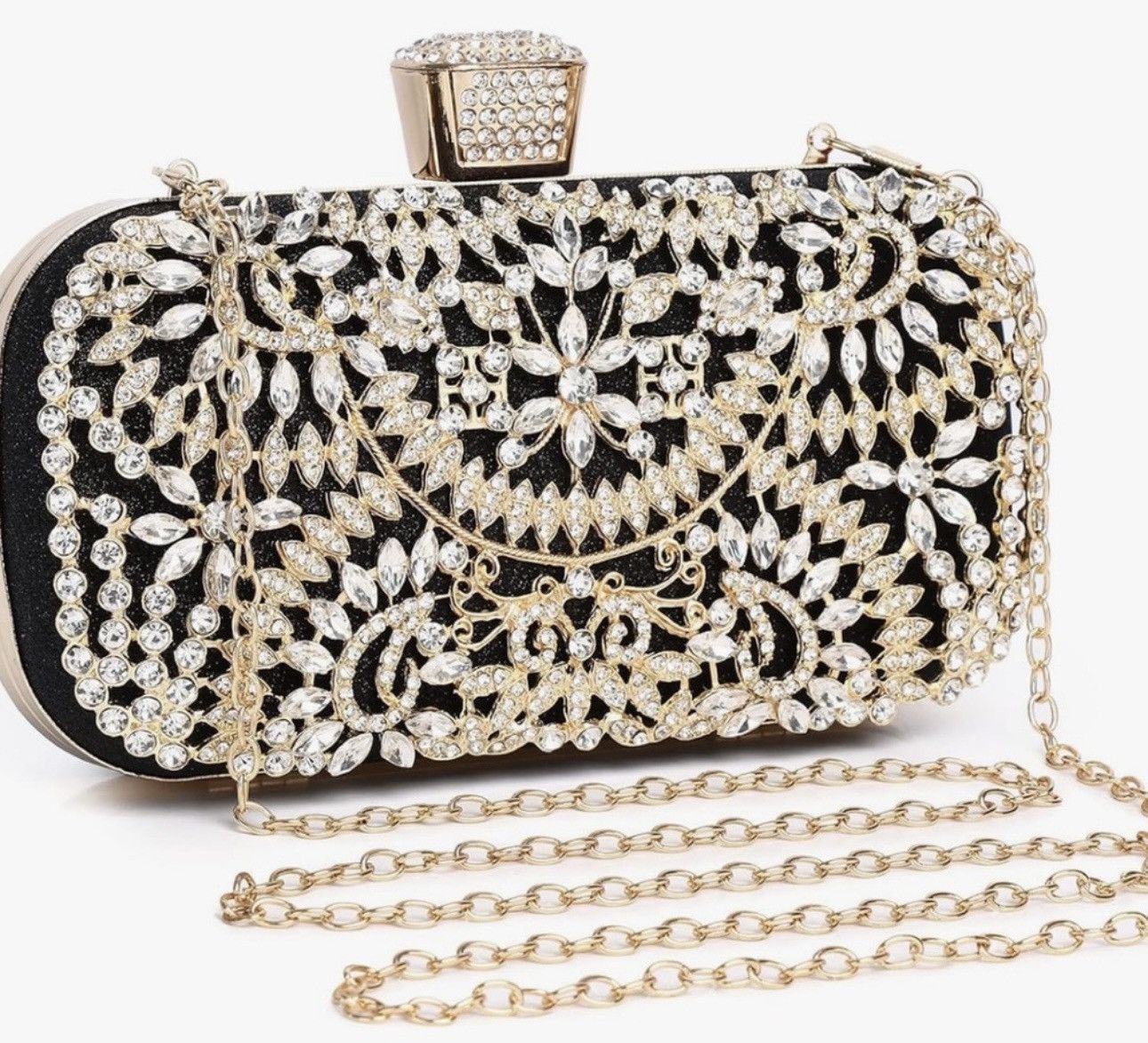 Black & Gold Crystal Diamond Evening Bag
