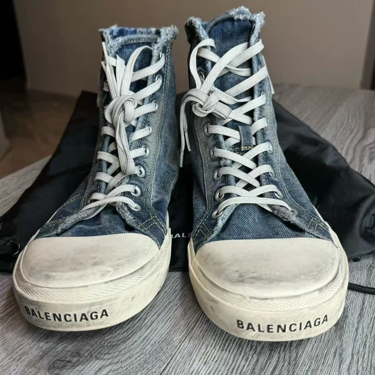 Balenciaga Balenciaga Paris Distressed Denim Sneakers 45 98N Size US 12 / EU 45 - 2 Thumbnail