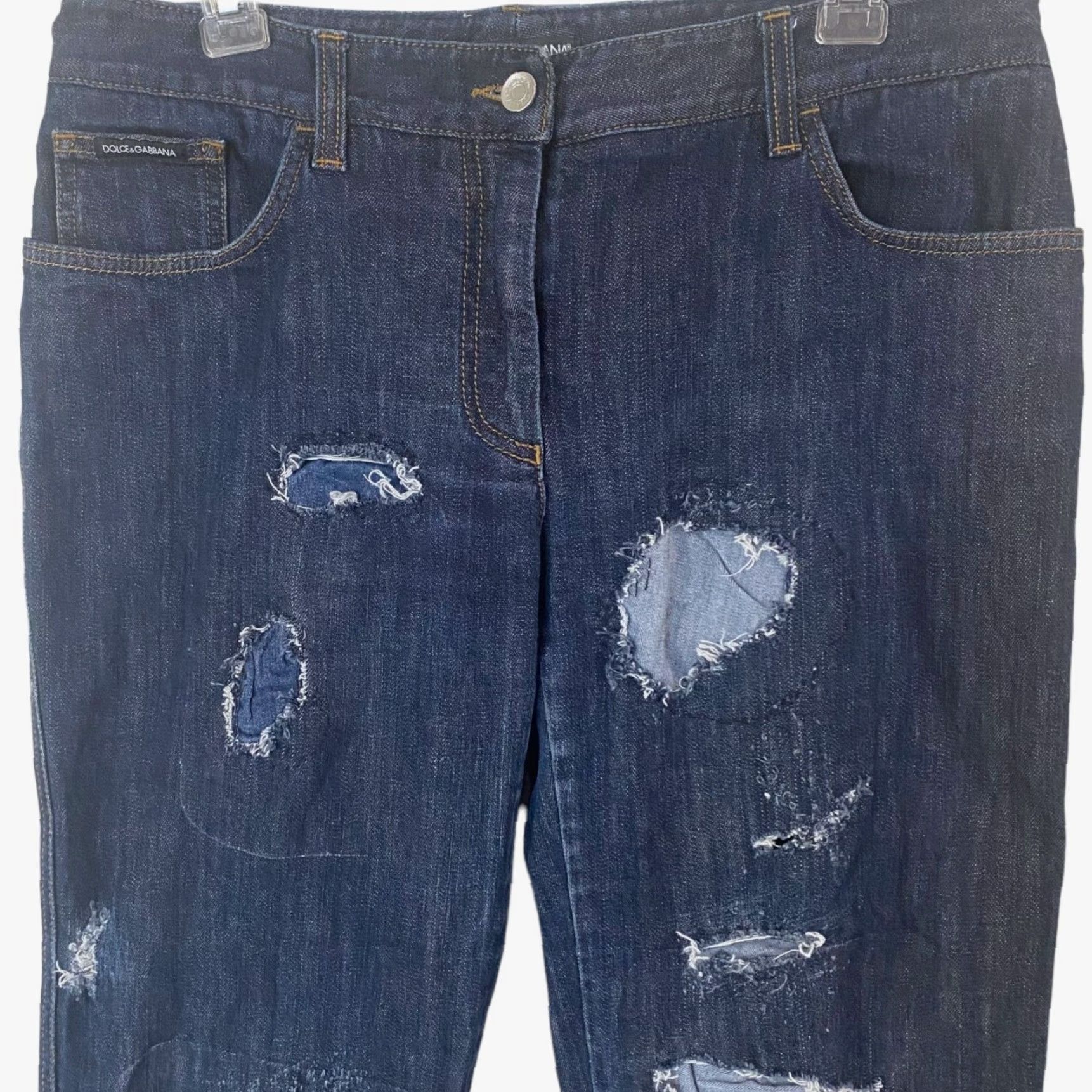 Dolce & Gabbana Dolce & Gabbana Jeans Women Size 10 Blue Crop Straight-Leg Denim Raw-Hem Mid Rise Distressed Womens Size 32" / US 10 / IT 46 - 5 Thumbnail