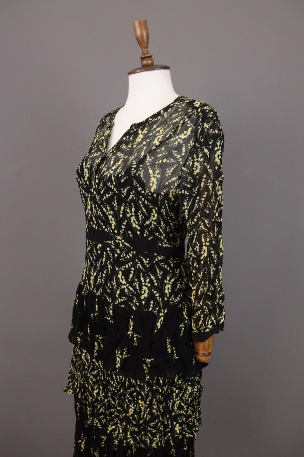 Wilkes Bashford BA&SH Lady Dress Black Floral Ruffle Blouson Dress Size 1 Size M / US 6-8 / IT 42-44 - 7 Thumbnail