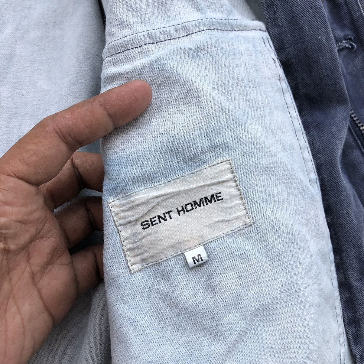 Vintage Vintage SENT HOMME Sun Faded Denim Leather Baggy Jacket Size US M / EU 48-50 / 2 - 20 Thumbnail