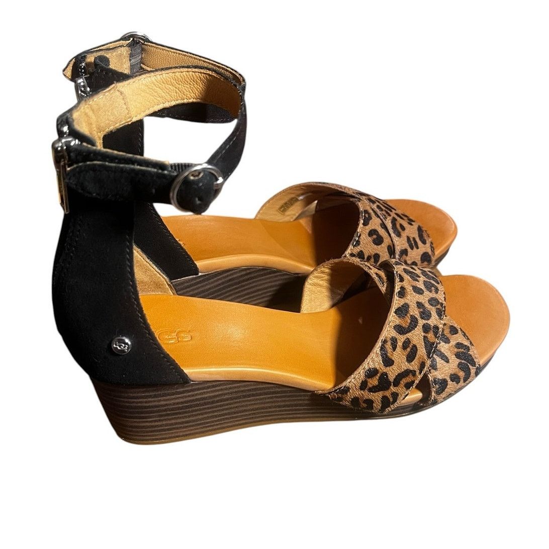 Ugg UGG Eugenia Leopard Women's Ankle Strap Wedge Sandals 8.5 Size US 8.5 / IT 38.5 - 2 Thumbnail