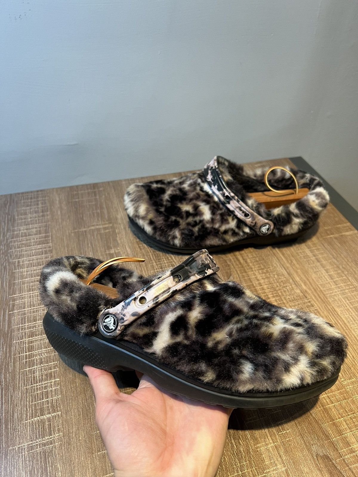 Animal print crocs fashion with fur