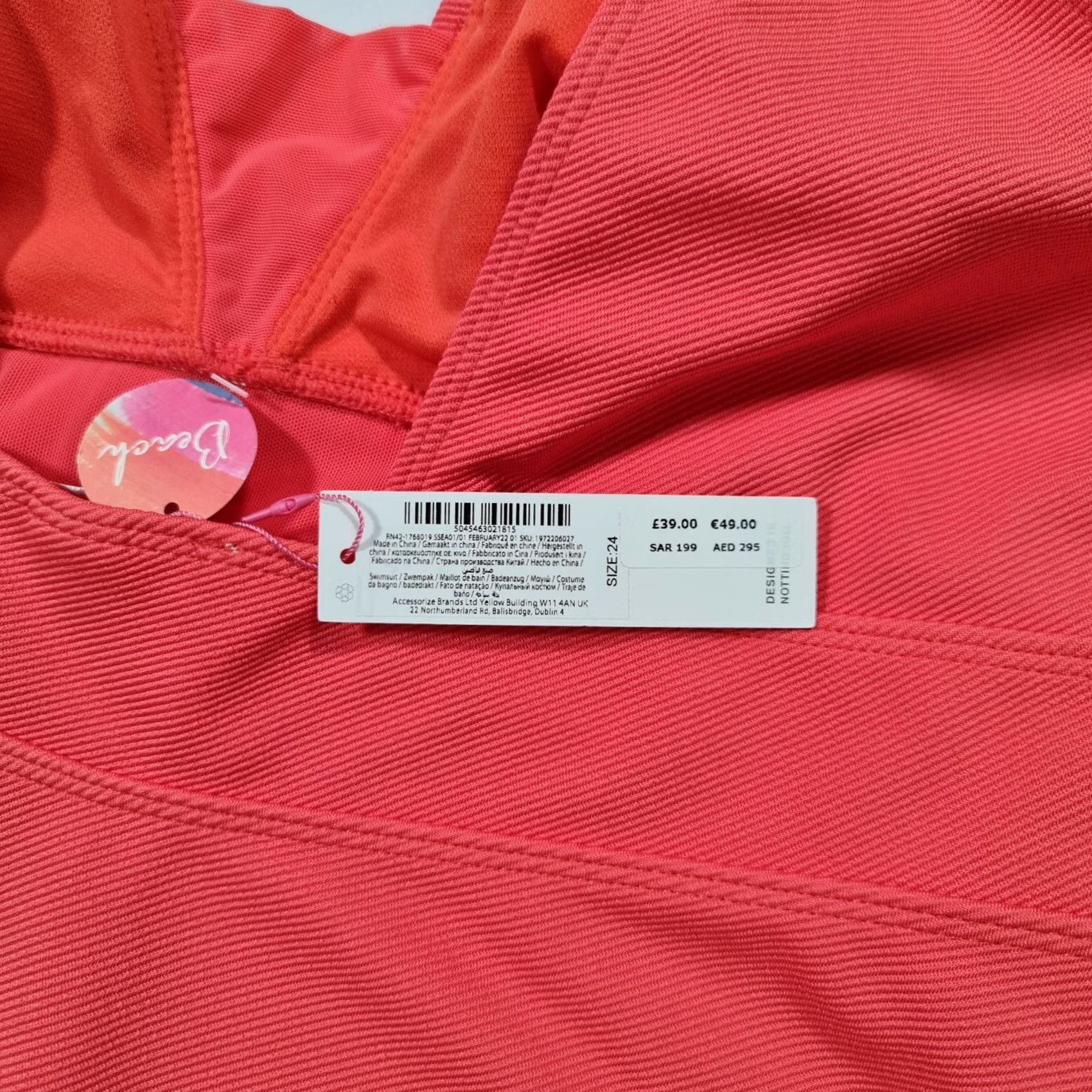 Vintage Accessorize Womens One Piece Swim Pink 24 UK V Neck Wide Straps Stretch Polyester Elastane Logo Beach Modern Womens US/UK 24 Size ONE SIZE - 4 Thumbnail