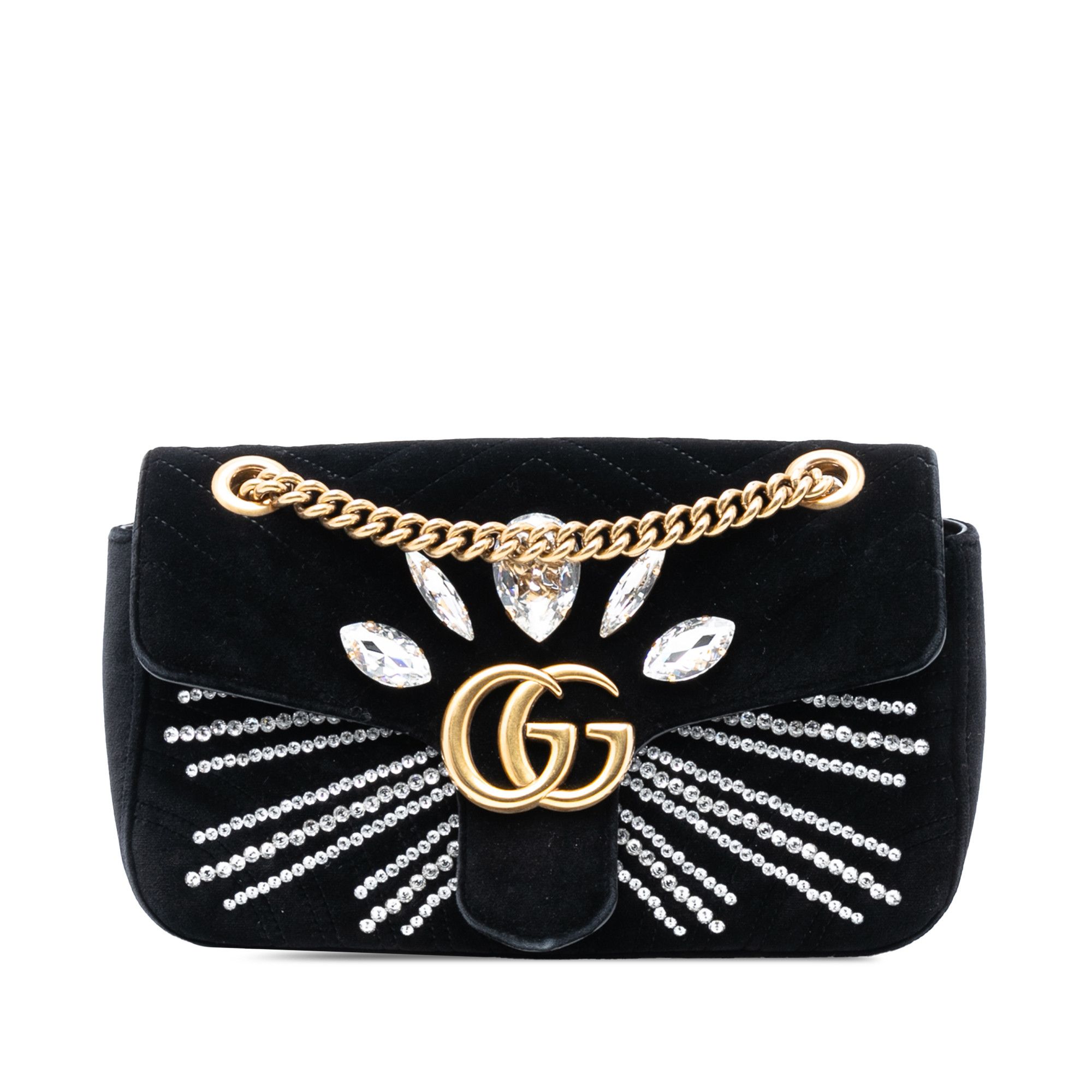 Gucci Gucci Medium GG Marmont Matelasse Velvet Crystal Embellished Shoulder Bag Size ONE SIZE - 1 Thumbnail