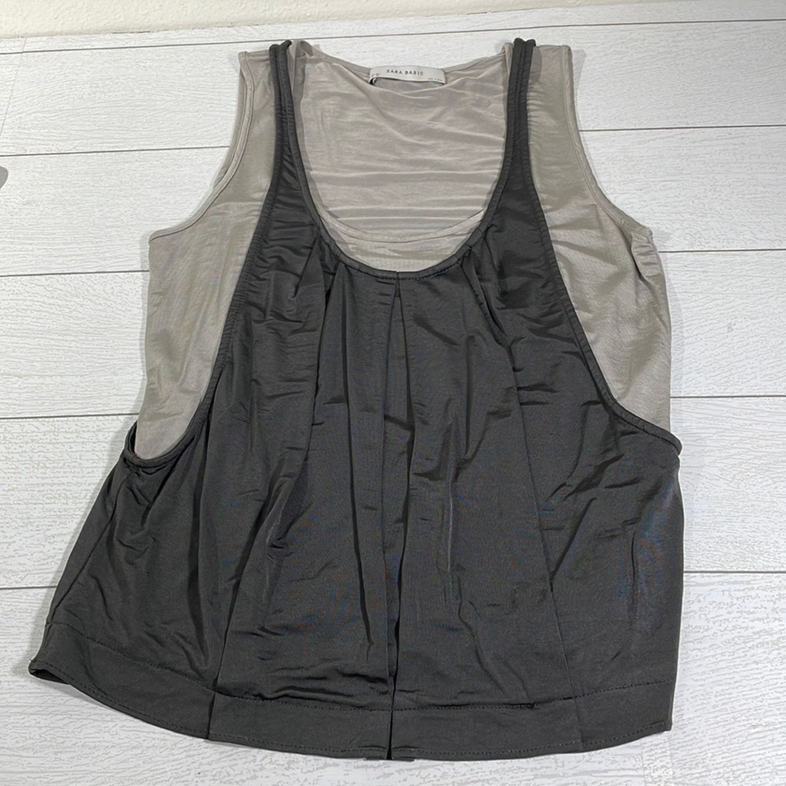 Zara ZARA Basic Small Layered Gray Tank Top Charcoal Light Gray Size S / US 4 / IT 40 - 1 Thumbnail