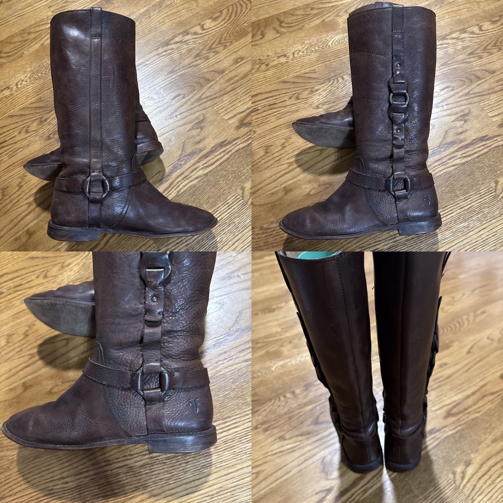 Frye Frye Paige Loop Pull On Harness Boots Brown Brass Hardware Mexico 9B Leather Boots Women Harness Biker Western Distressed Leather Size US 9 / IT 39 - 8 Thumbnail