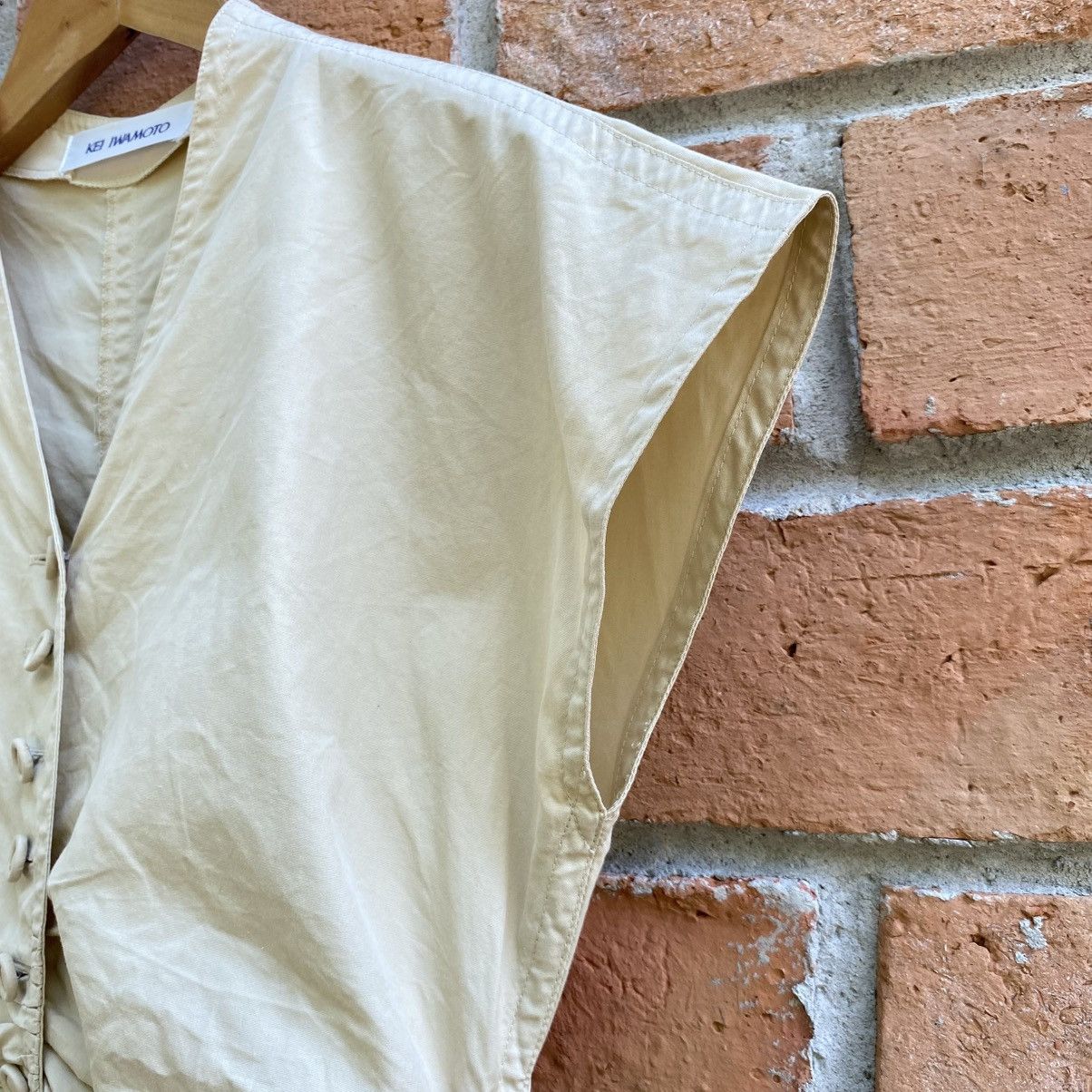 Japanese Brand KEI IWAMOTO Beige Ruched Button-Front Blouse Size S / US 4 / IT 40 - 10 Thumbnail