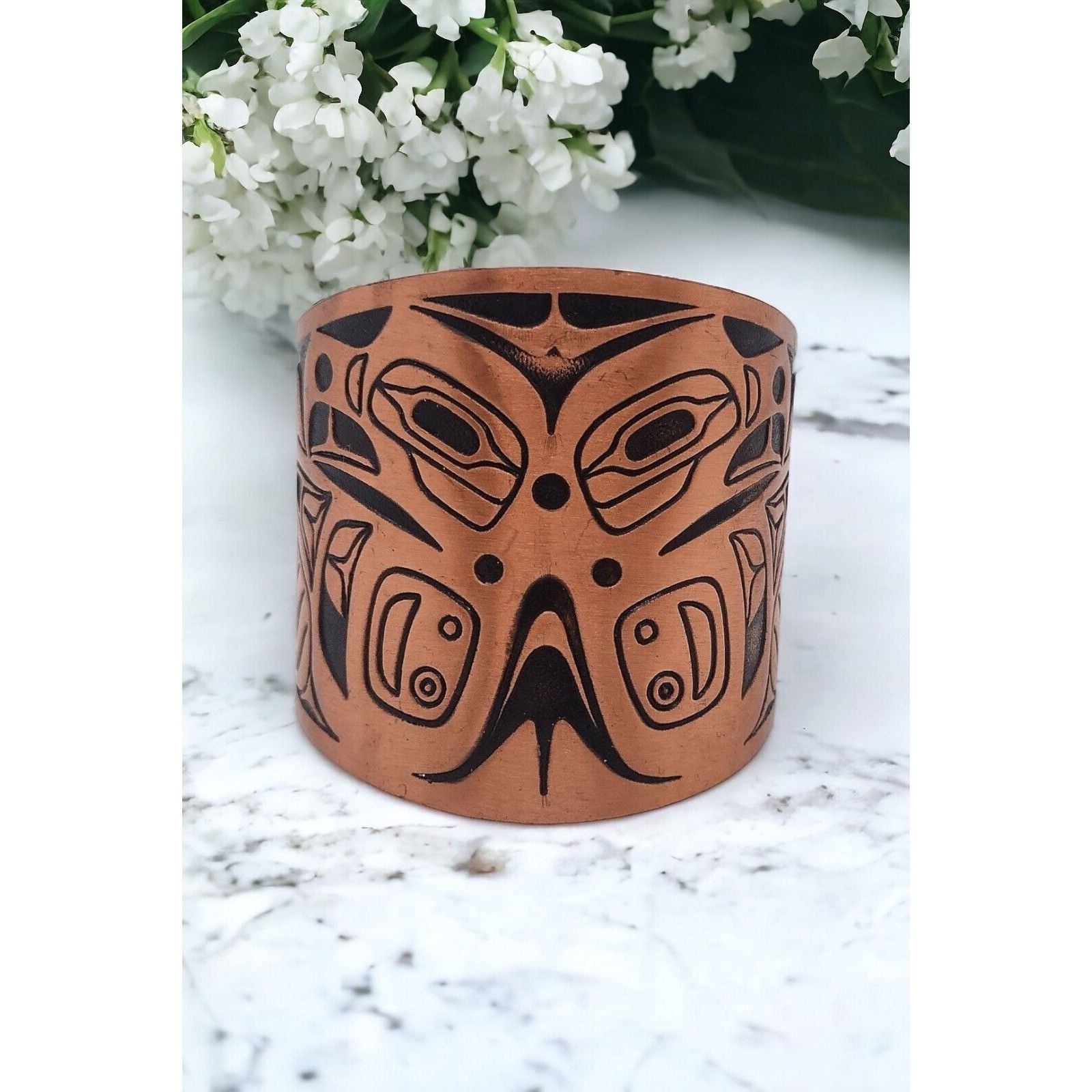 image of Vintage Northwest Coast Solid Copper Double Eagle Wide Cuff in Copper Brown, Women's