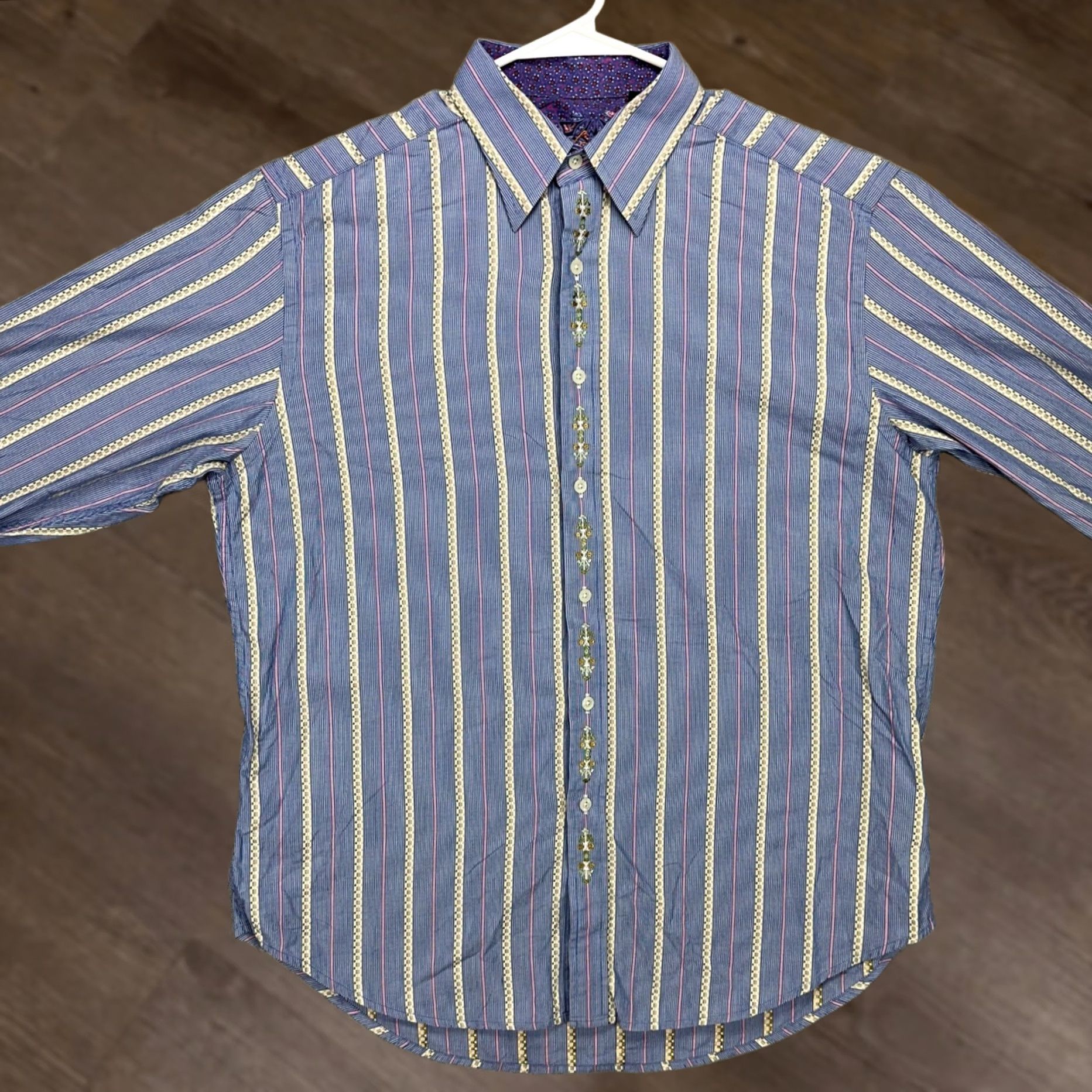 Robert Graham Robert Graham Shirt Men Button-Up Large Blue Stripe Slit Cuff Embroidered Casual Size US L / EU 52-54 / 3 - 1 Thumbnail