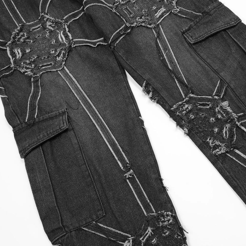 Japanese Brand × Vintage Spider splicing baggy jeans pants hip hop loose straight Size US 32 / EU 48 - 9 Thumbnail