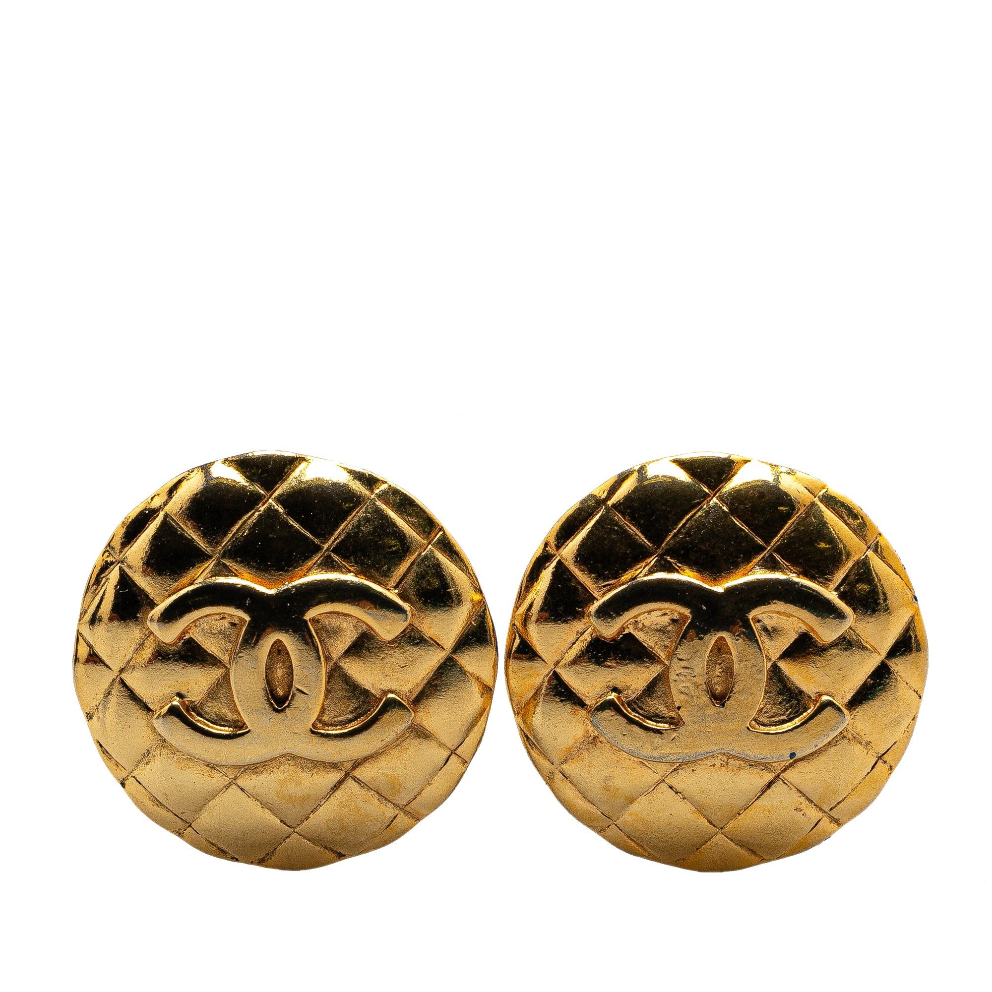 Chanel Chanel Gold Plated CC Quilted Clip On Earrings Gold Size ONE SIZE - 1 Thumbnail