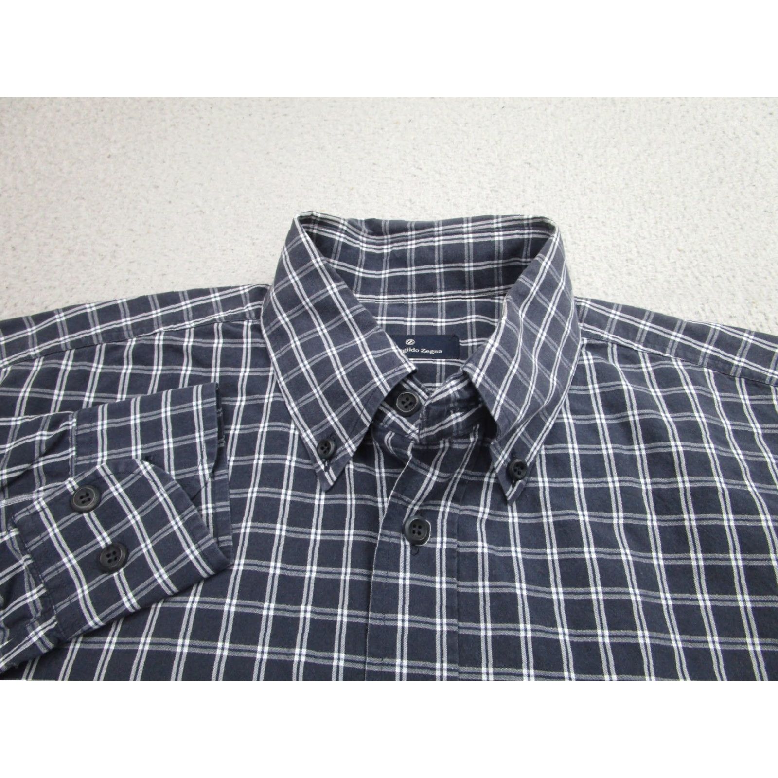 Ermenegildo Zegna Ermenegildo Zegna Dress Shirt Men Large Blue Plaid Cotton Business Casual 2010s Size 42R - 3 Thumbnail