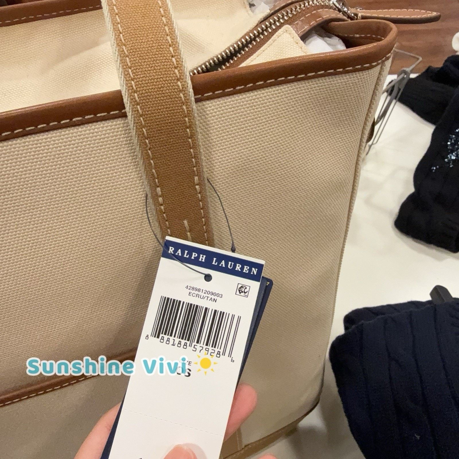 Lauren Ralph Lauren NWT Polo Ralph Lauren Leather-Trim Canvas Tote Ecru/Cuoio Size ONE SIZE - 2 Thumbnail