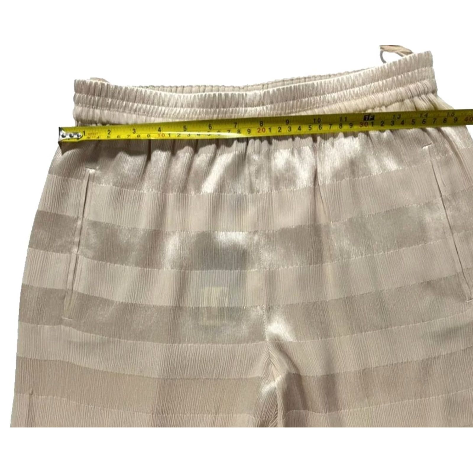 Armani Armani Women Beig​e Striped Wide-Leg Pants 42 Elastic Waist - Satin Front Flat 30 in Inseam Size 28" / US 6 / IT 42 - 7 Thumbnail