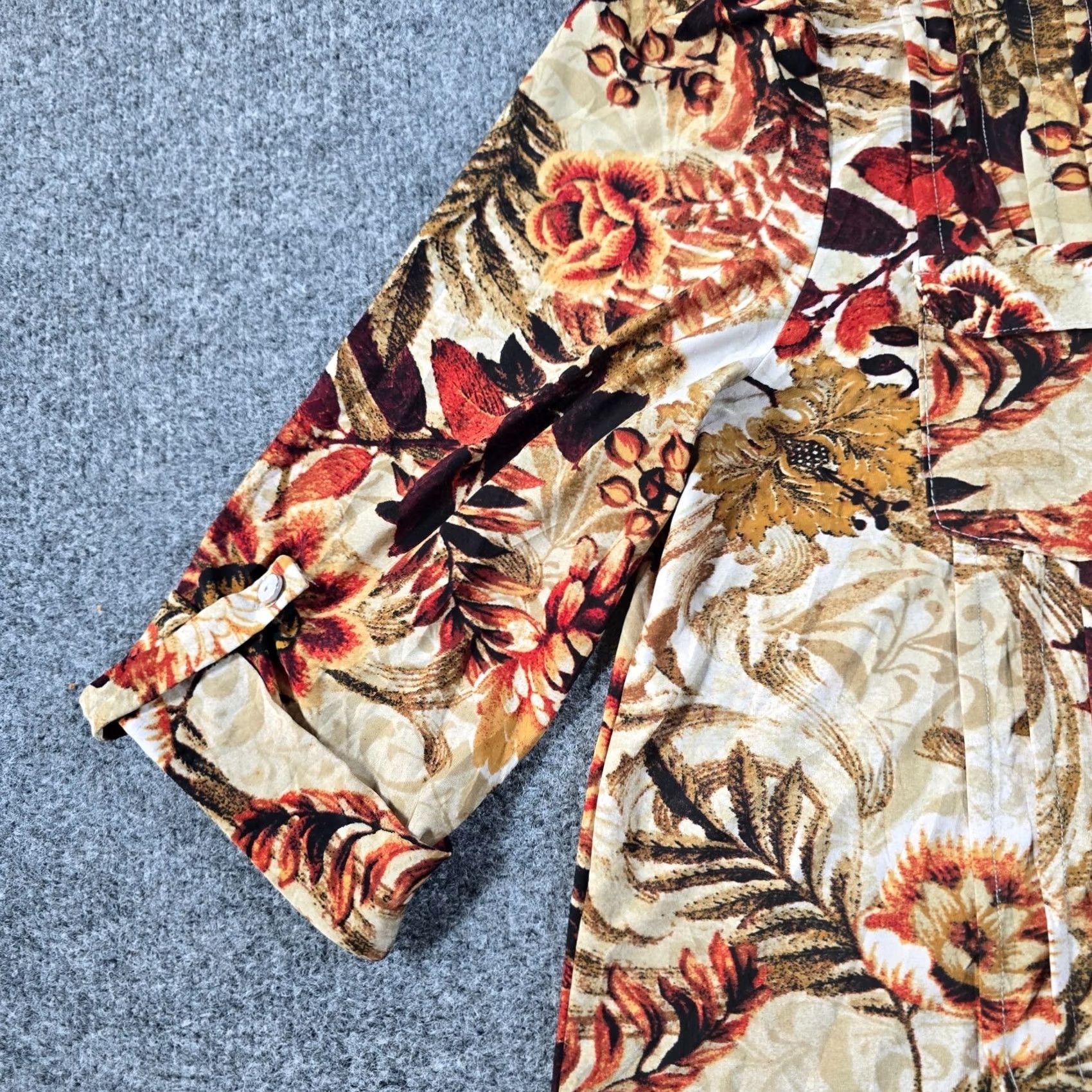 Vintage Cocomo Top Women 1X Brown Floral 3/4 Sleeve V-Neck Stretch No Iron Slinky Casual Career Shirt Size XL / US 12-14 / IT 48-50 - 3 Thumbnail