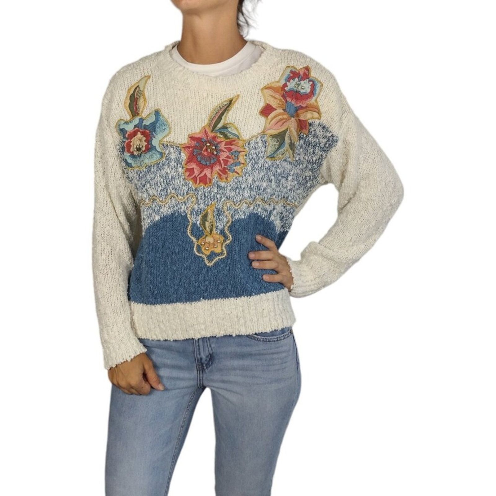 Vintage VTG 80s Embellished Comfy Sweater Size L / US 10 / IT 46 - 5 Thumbnail