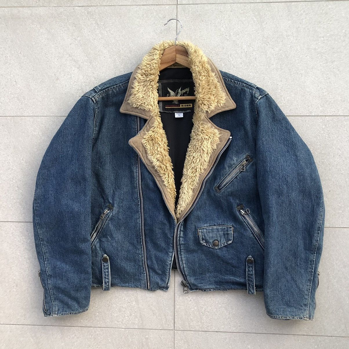 Edwin VTG Edwin Motorcycle Rider Double Fur Collar Denim Jacket Size US M / EU 48-50 / 2 - 12 Thumbnail