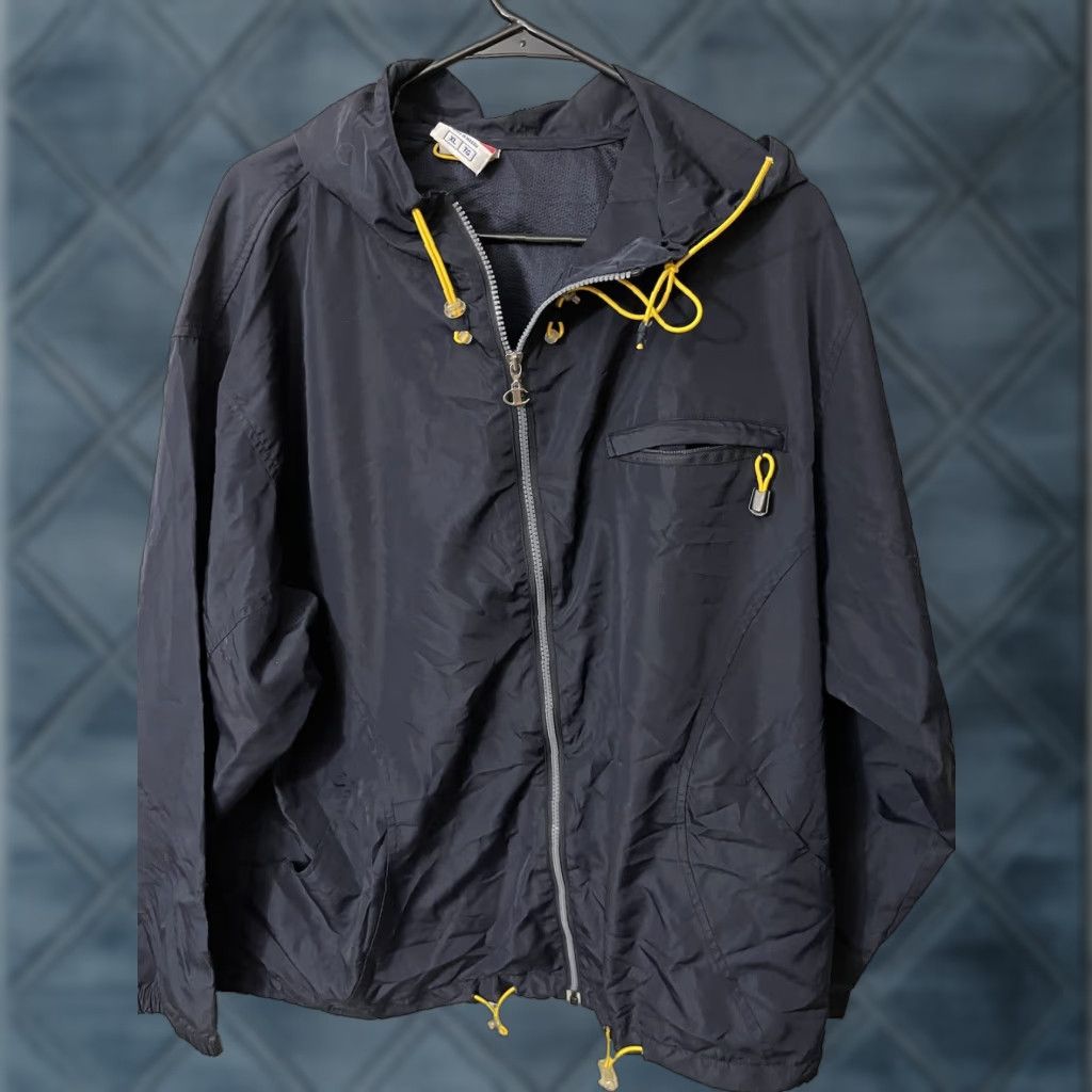 Champion VINTAGE Champion Windbreaker Shirt XL Blue 90s Logo Pouch Hooded Nylon Cotton Water Resistant Embroidered Zip Pockets Men Size US XL / EU 56 / 4 - 1 Thumbnail