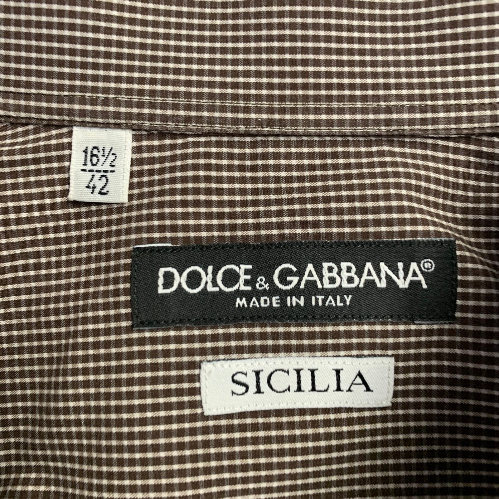 Dolce & Gabbana Brown White Gingham Cotton Spread Collar Long Sleeve Shirt Size US L / EU 52-54 / 3 - 5 Thumbnail