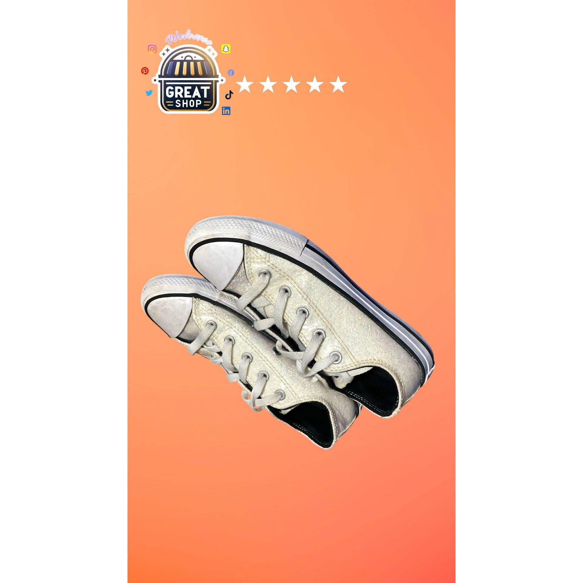 Converse Converse All Star Womens Glitter Low-Top Sneakers Size 7 Whi Size US 7 / IT 37 - 8 Thumbnail