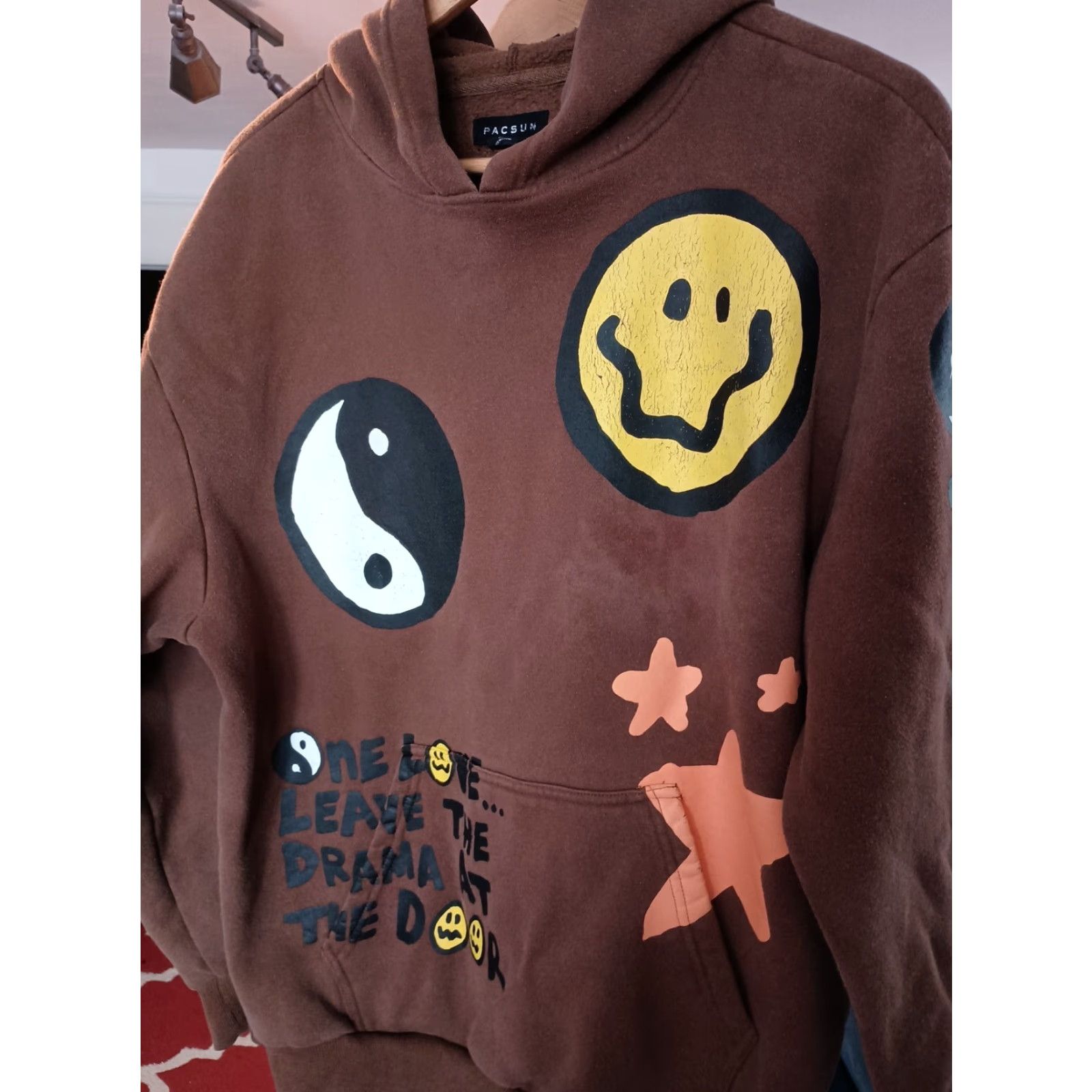 Pacsun VINTAGE PacSun Brown Smiley Face Hoodie All Over Print Hoodie Men M Size US M / EU 48-50 / 2 - 2 Thumbnail