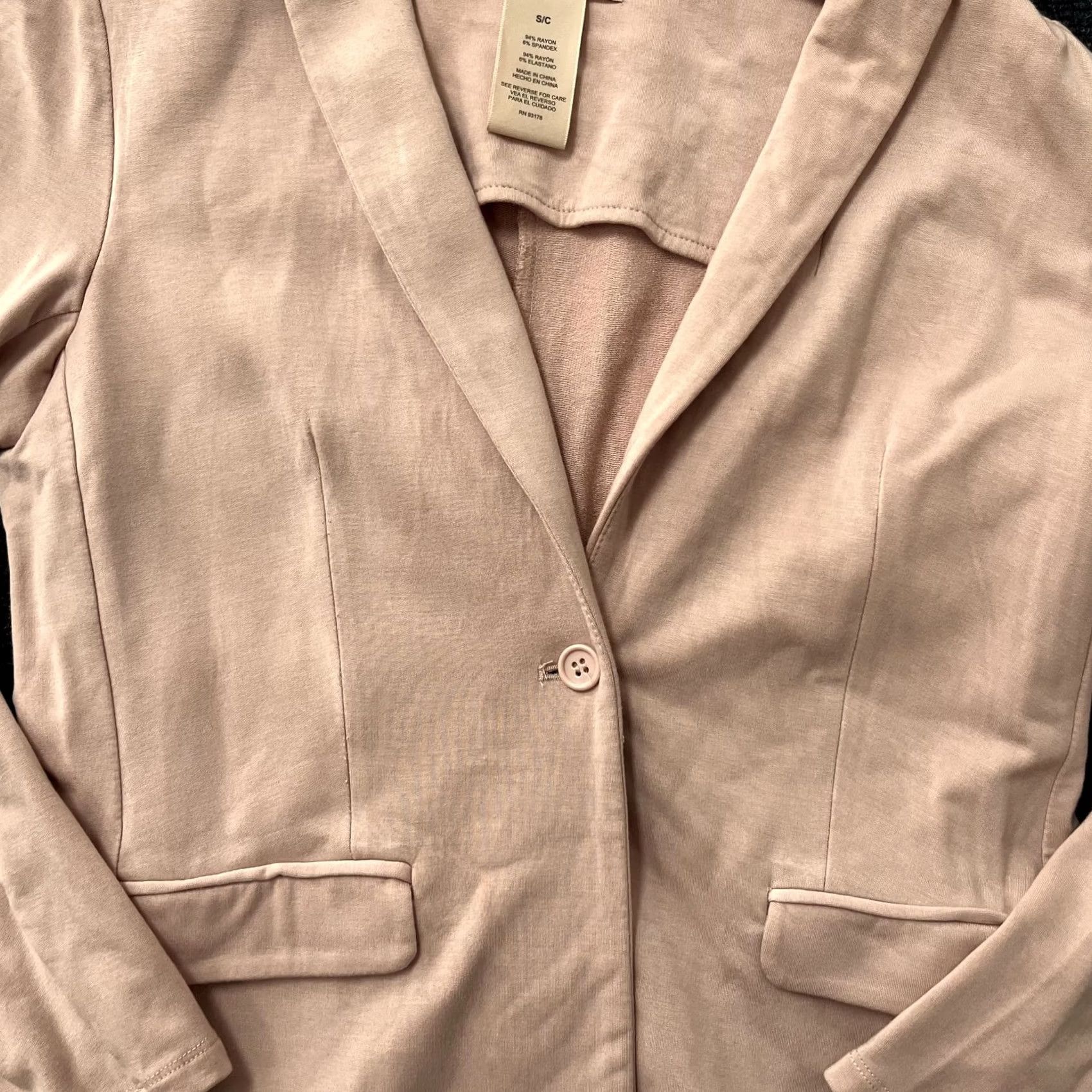Vintage Philosophy Blazer Womens Small Pink Wood Rose Knit One Button Stretch Jacket Size S / US 4 / IT 40 - 2 Thumbnail