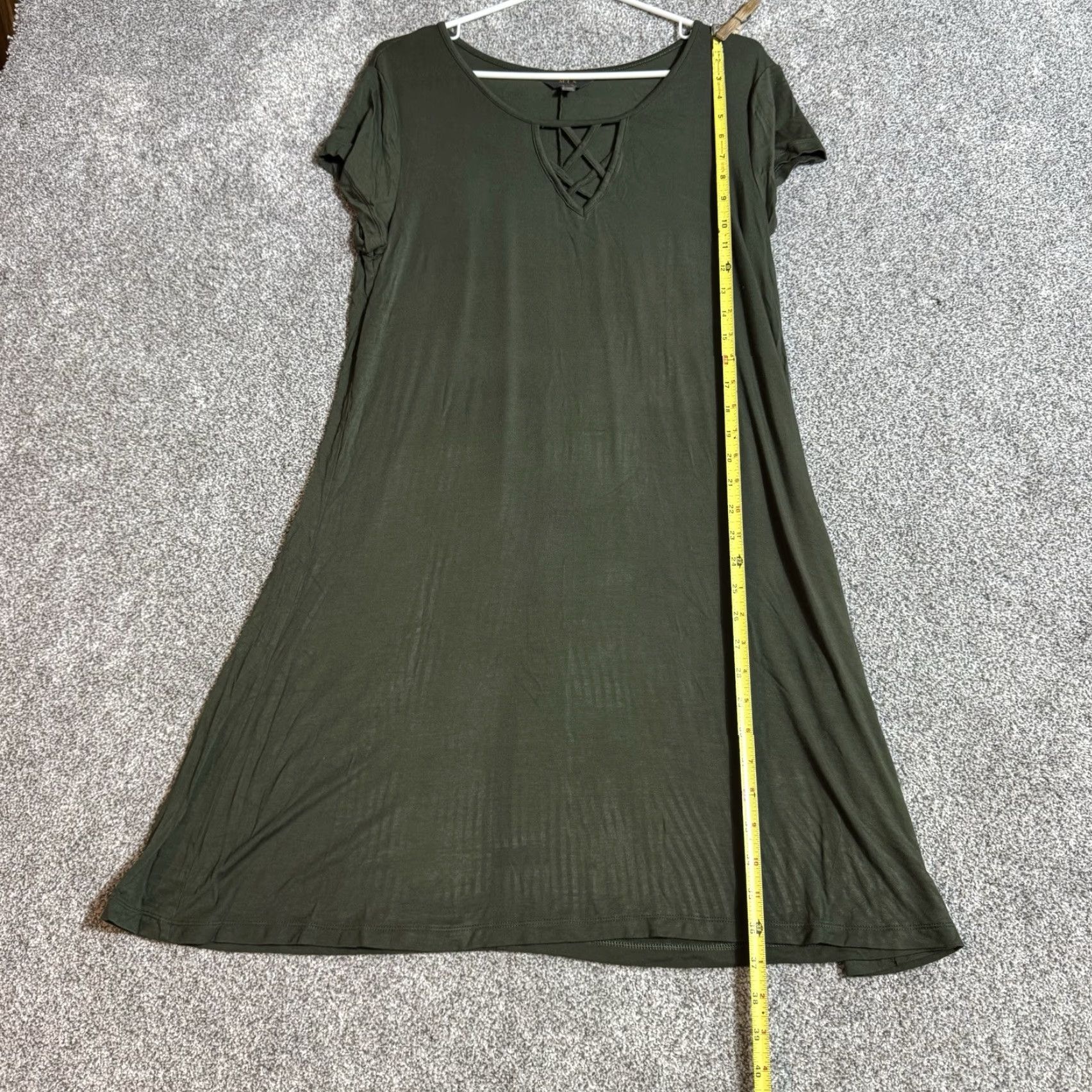 Vintage 41Hawthorn Dress XL Green Boho Witchy Flowy Dark Academia Minimalist Shirt Dress Women Short Sleeve Round Neck Casual Stretch Size XL / US 12-14 / IT 48-50 - 2 Thumbnail
