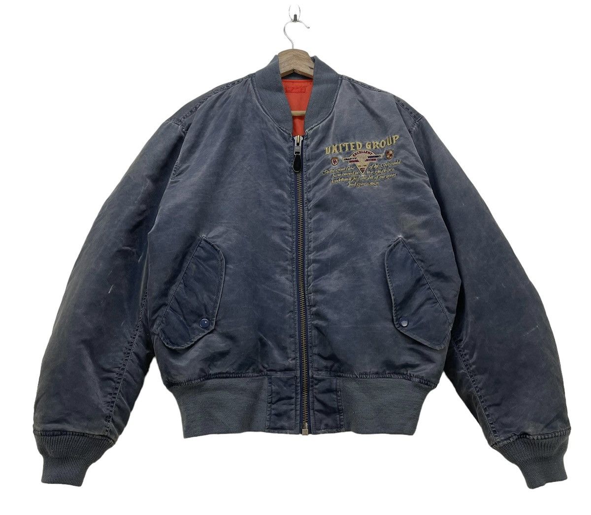 image of Stock Mfg Co x Story Mfg Vintage Mac Hope Bomber Type Ma 1 Jacket in Blue, Men's (Size Medium)