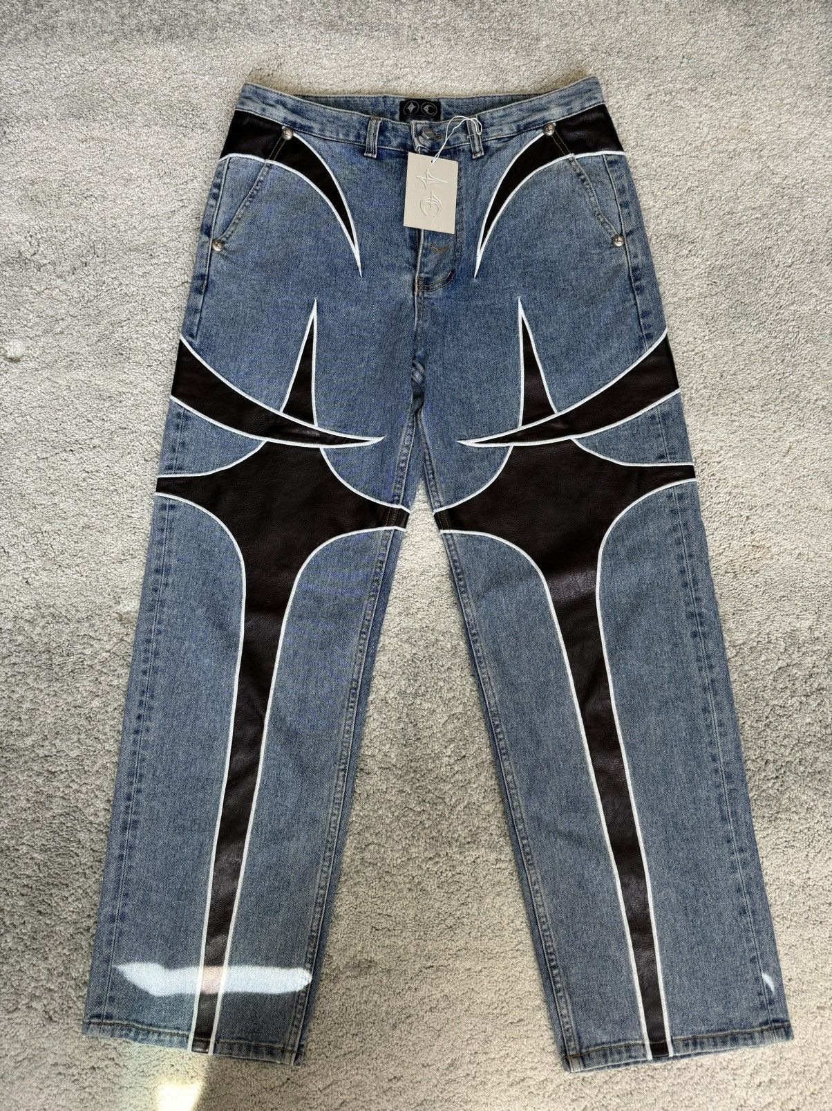 image of Thug Club Leather Denim Pants in Blue, Men's (Size 33)
