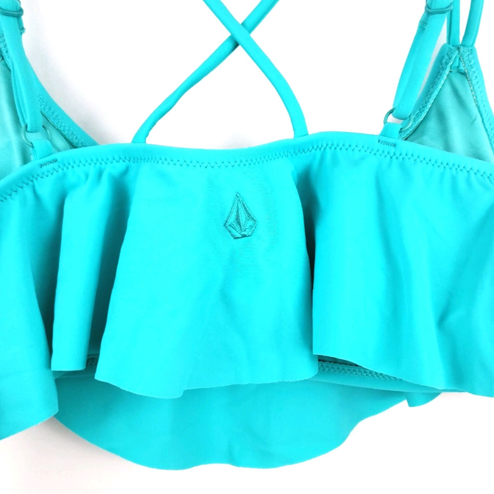 Volcom VINTAGE Volcom Bikini Top Womens Medium Aqua Blue Ruffled Bandeau Swimsuit Beach 90s Ladies Size M / US 6-8 / IT 42-44 - 3 Thumbnail