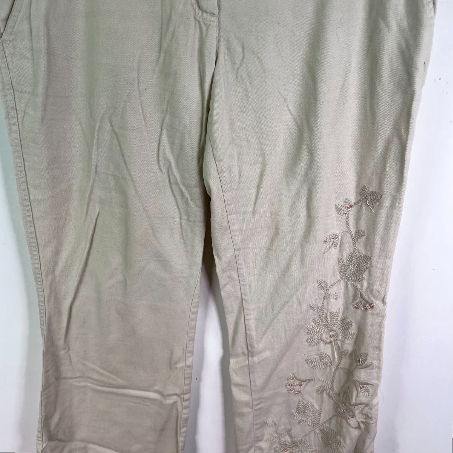Vintage VINTAGE The Limited Drew Fit Wide Leg Pants Women's Regular 8 Beige Floral Embroidered 34x32 90s City Preppy Mens/Womens Size 30" / US 8 / IT 44 - 3 Thumbnail
