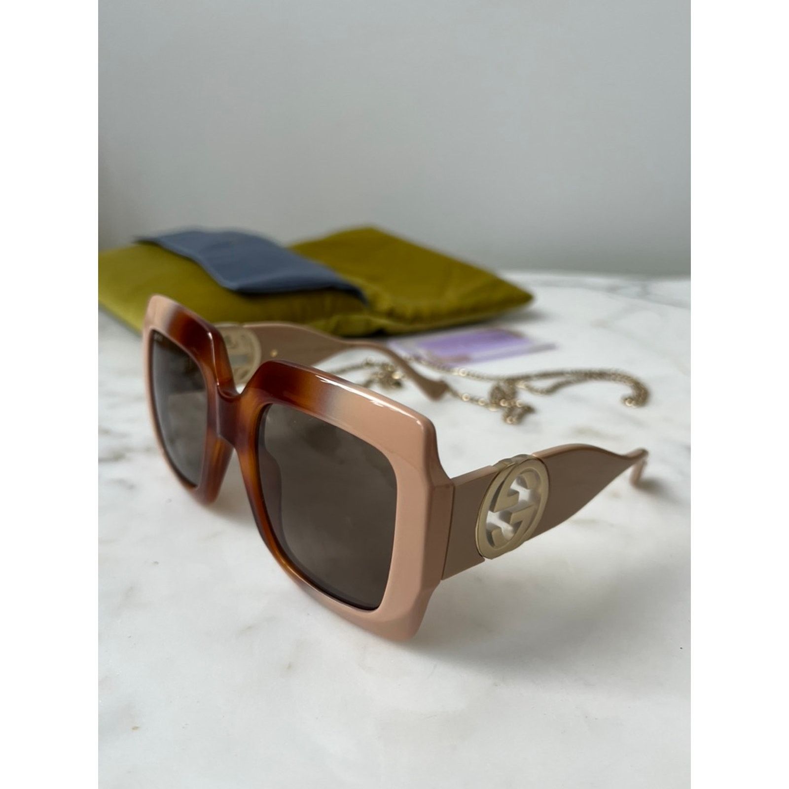 Gucci NEW Gucci GG1022S Brown Chain Oversized Logo Sunglasses Size ONE SIZE - 9 Thumbnail