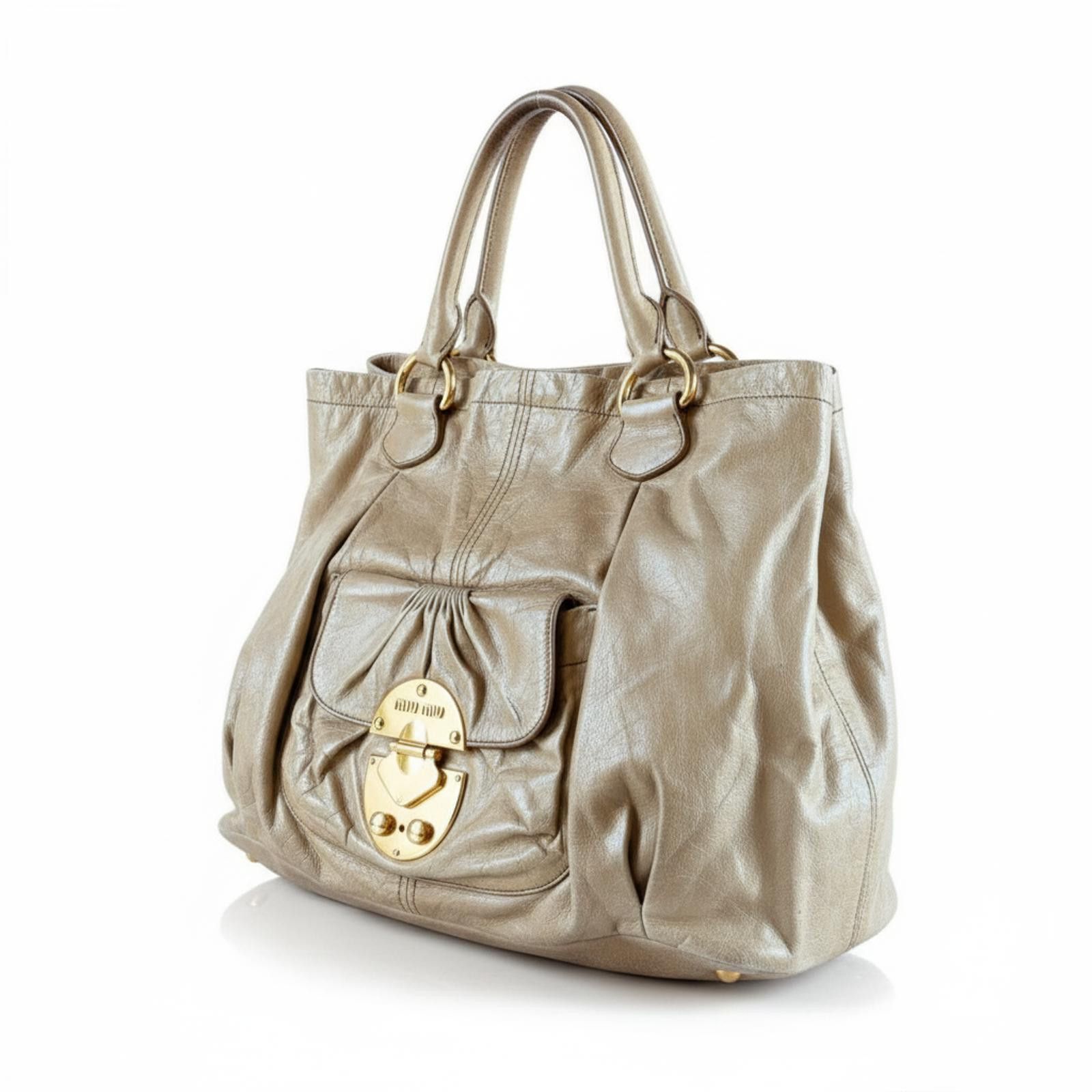 Miu Miu Miu Miu - Beige Leather Tote Bag Gold Hardware Size ONE SIZE - 1 Thumbnail