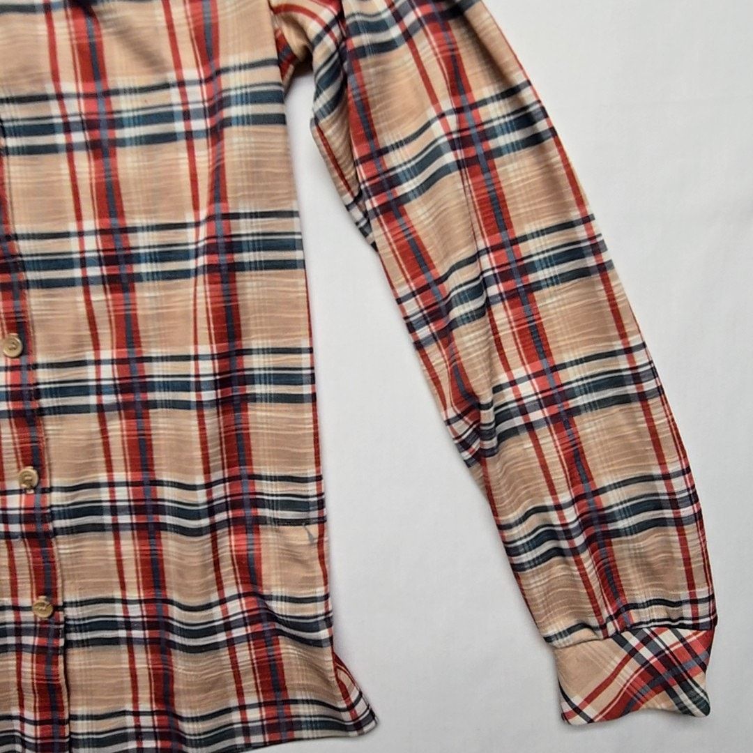 Vintage Vintage Plaid Button-Up Beige Red Blue Checkered Small Shirt Size S / US 4 / IT 40 - 2 Thumbnail