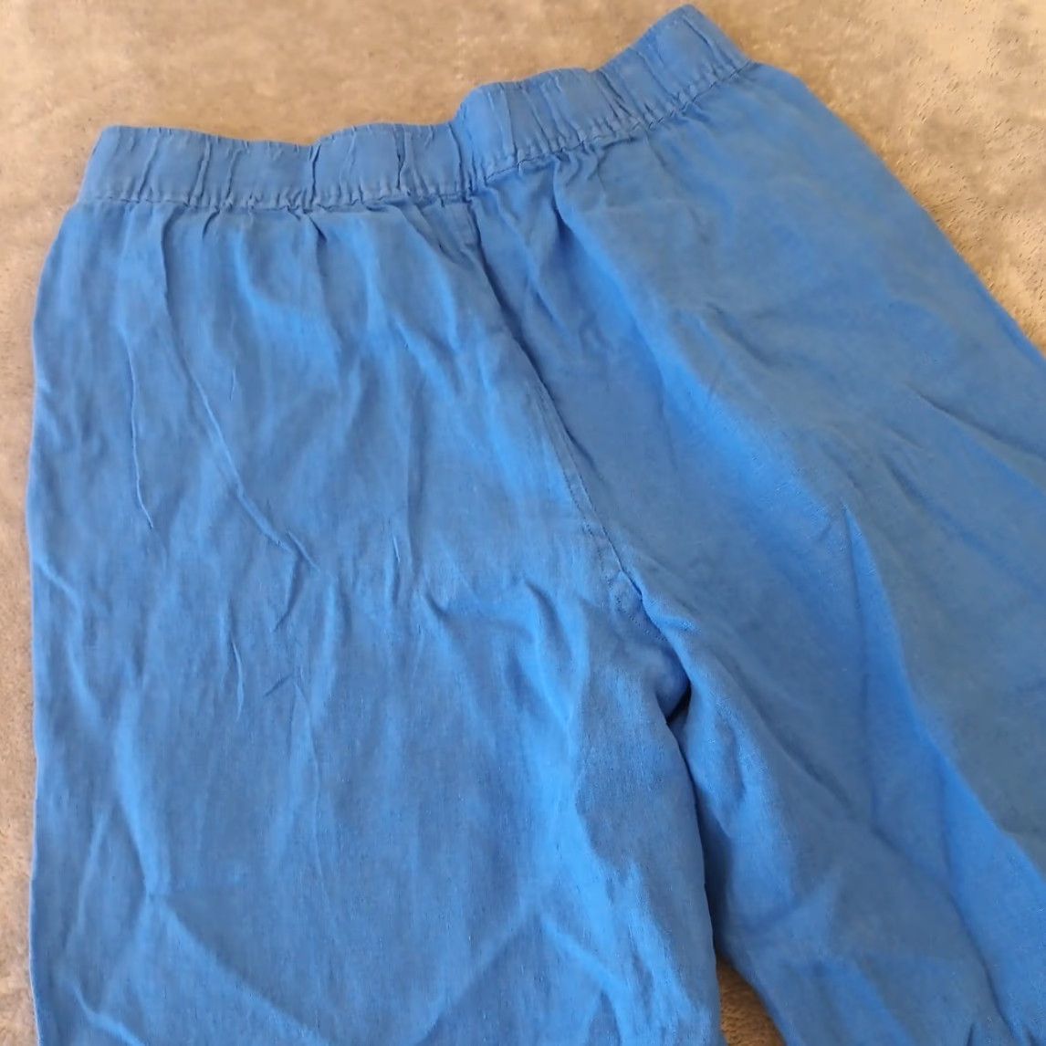 Vintage Tahari Pants Womens L Blue Ankle Wide-Leg Linen Pockets Pull On 30x25 Size 36" / US 14 / IT 50 - 7 Thumbnail