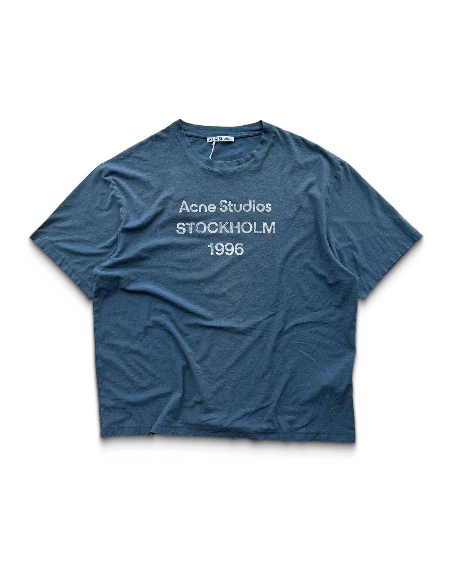 Acne Studios Acne Studios Deep Blue 1996 Logo Distressed T-Shirt Size US XXL / EU 58 / 5 - 2 Thumbnail