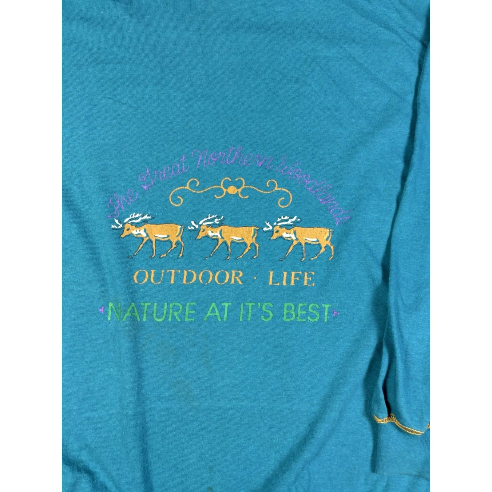 Vintage VINTAGE 90s Outdoors Nature Long sleeve Graphic T-Shirt Gatino M Blue Cotton Men Crew Neck Shirt Pants? Wait. Size US M / EU 48-50 / 2 - 2 Thumbnail