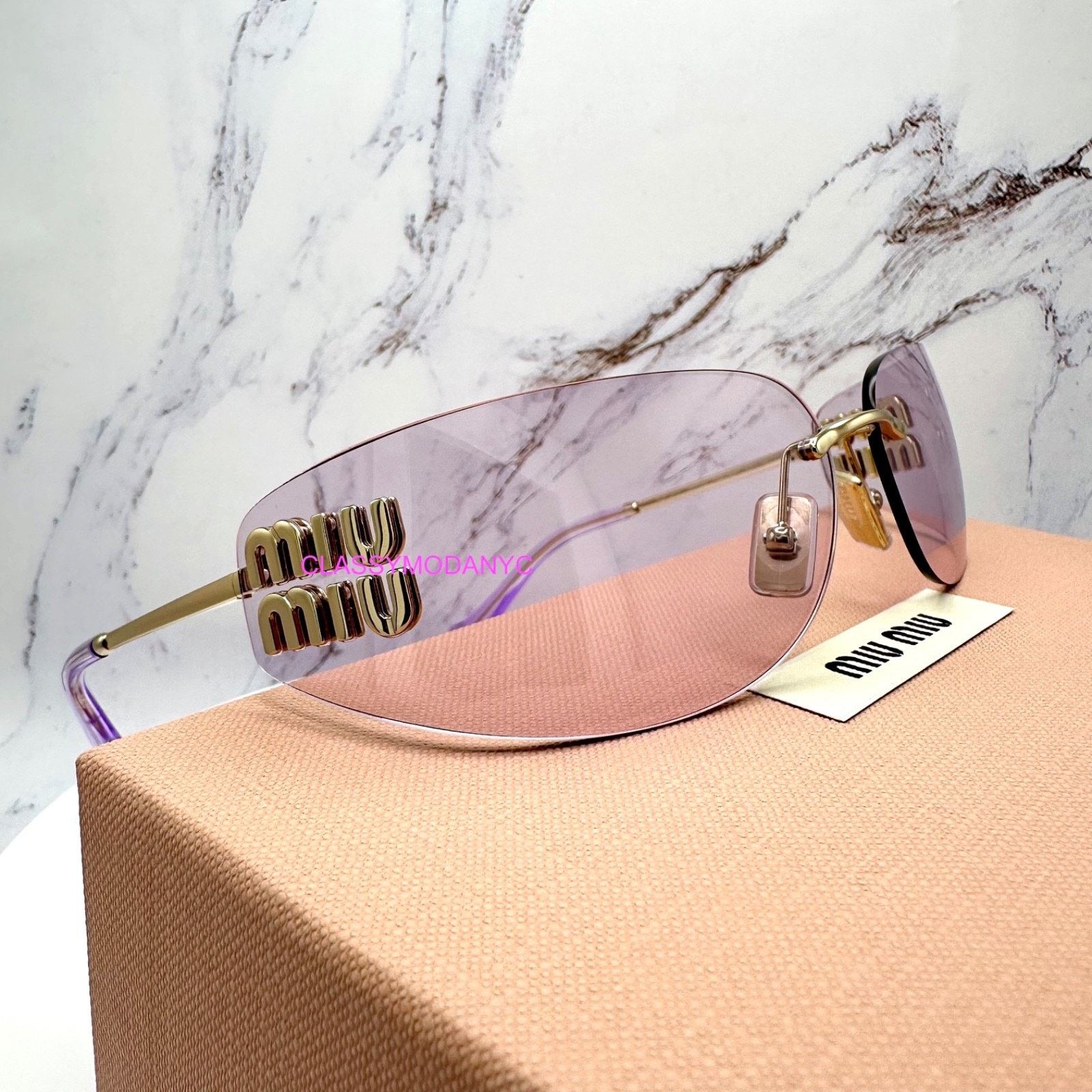 Miu Miu New MIU MIU Sunglasses Gold Pink Wrap AUTHENTIC Runway 2025 Size ONE SIZE - 15 Thumbnail