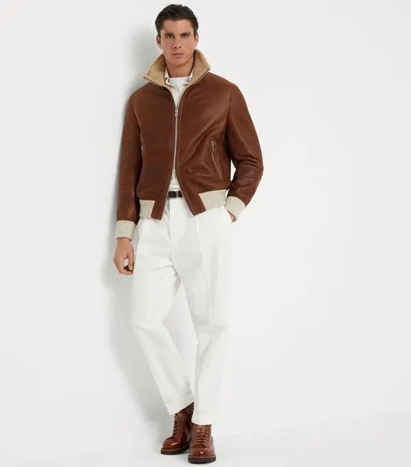 Brunello Cucinelli o1w1db11125 Shearling Bomber Jacket in Brown Size US XS / EU 42 / 0 - 2 Thumbnail