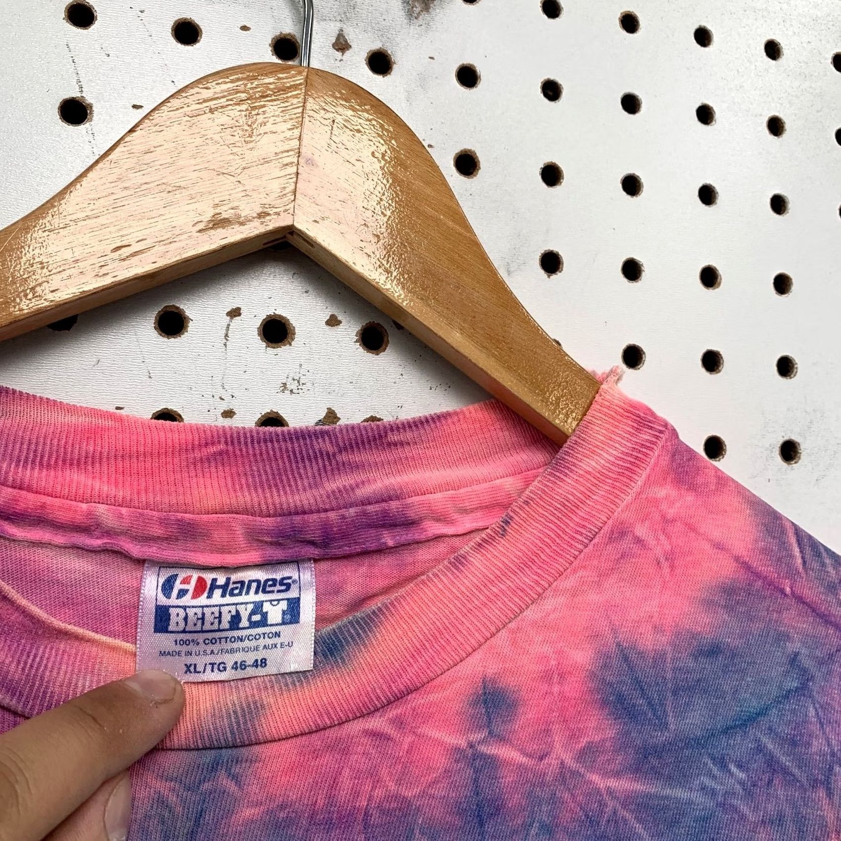 Hanes VINTAGE Hanes Shirt Mens XL Pink Blue Tie Dye Hippie 80s Swirl Made USA Size US XL / EU 56 / 4 - 3 Thumbnail