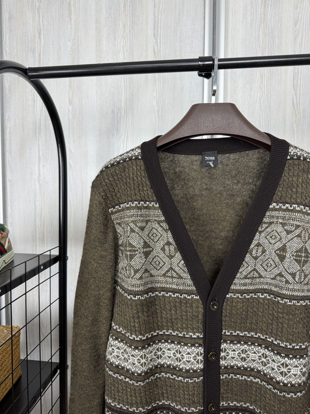 Hugo Boss Hugo Boss striped ornament wool alpaca angora silk cardigan Size US L / EU 52-54 / 3 - 2 Thumbnail