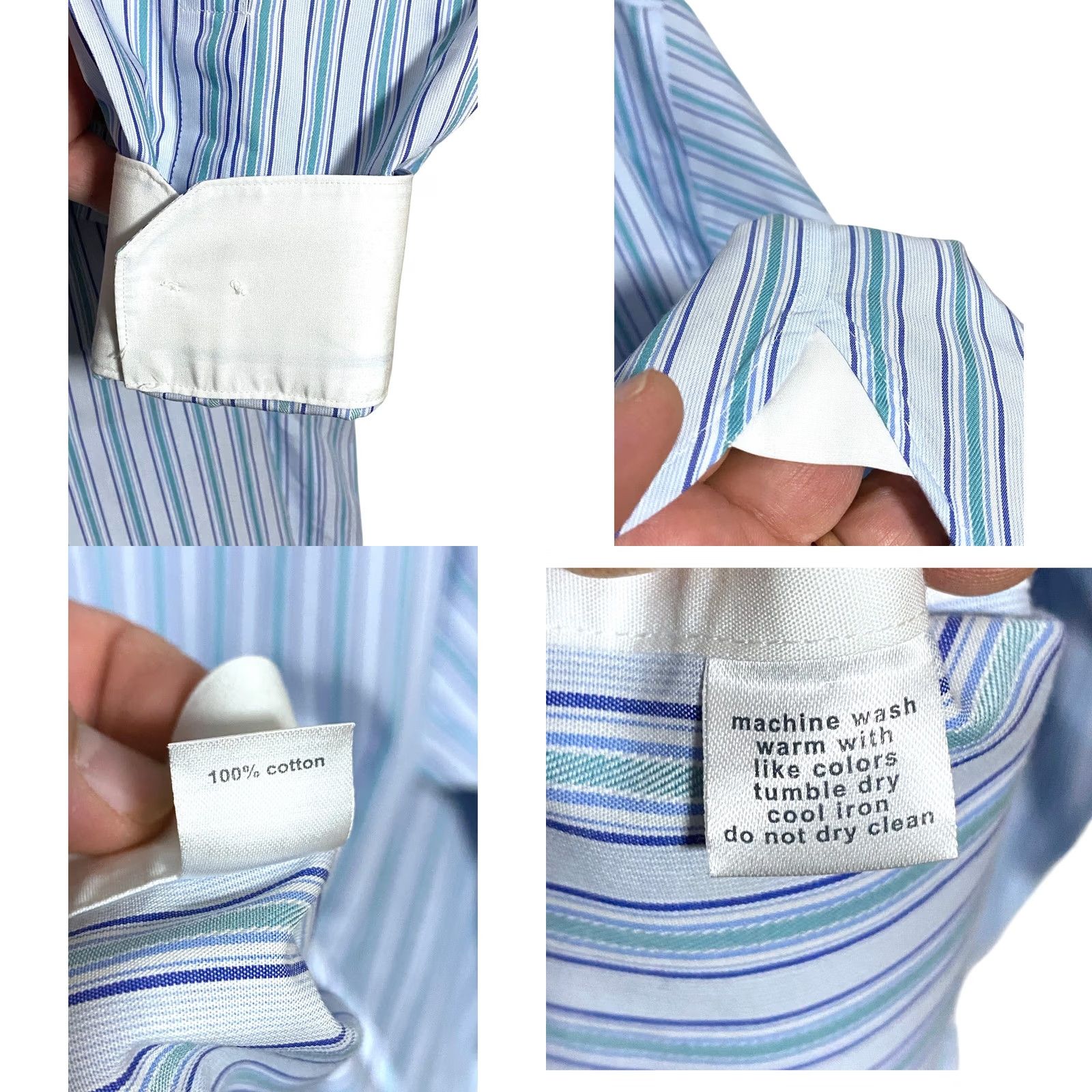 Vintage Paul Fredrick Non Iron Trim Fit Blue Striped Dress Shirt Mens 17 34-35 Career Size 46R - 8 Thumbnail