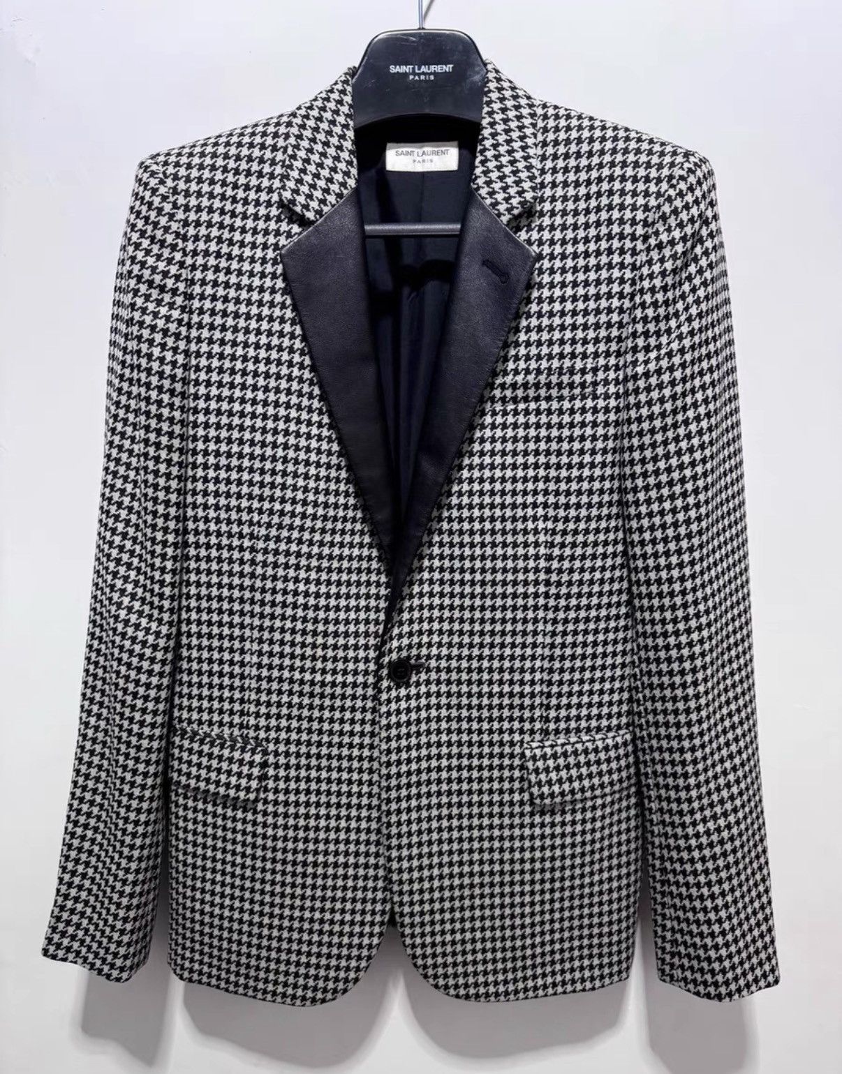 Saint Laurent Paris Saint Laurent (SLP) 14SS Leather Collar Houndstooth Blazer Size US S / EU 44-46 / 1 - 1 Thumbnail