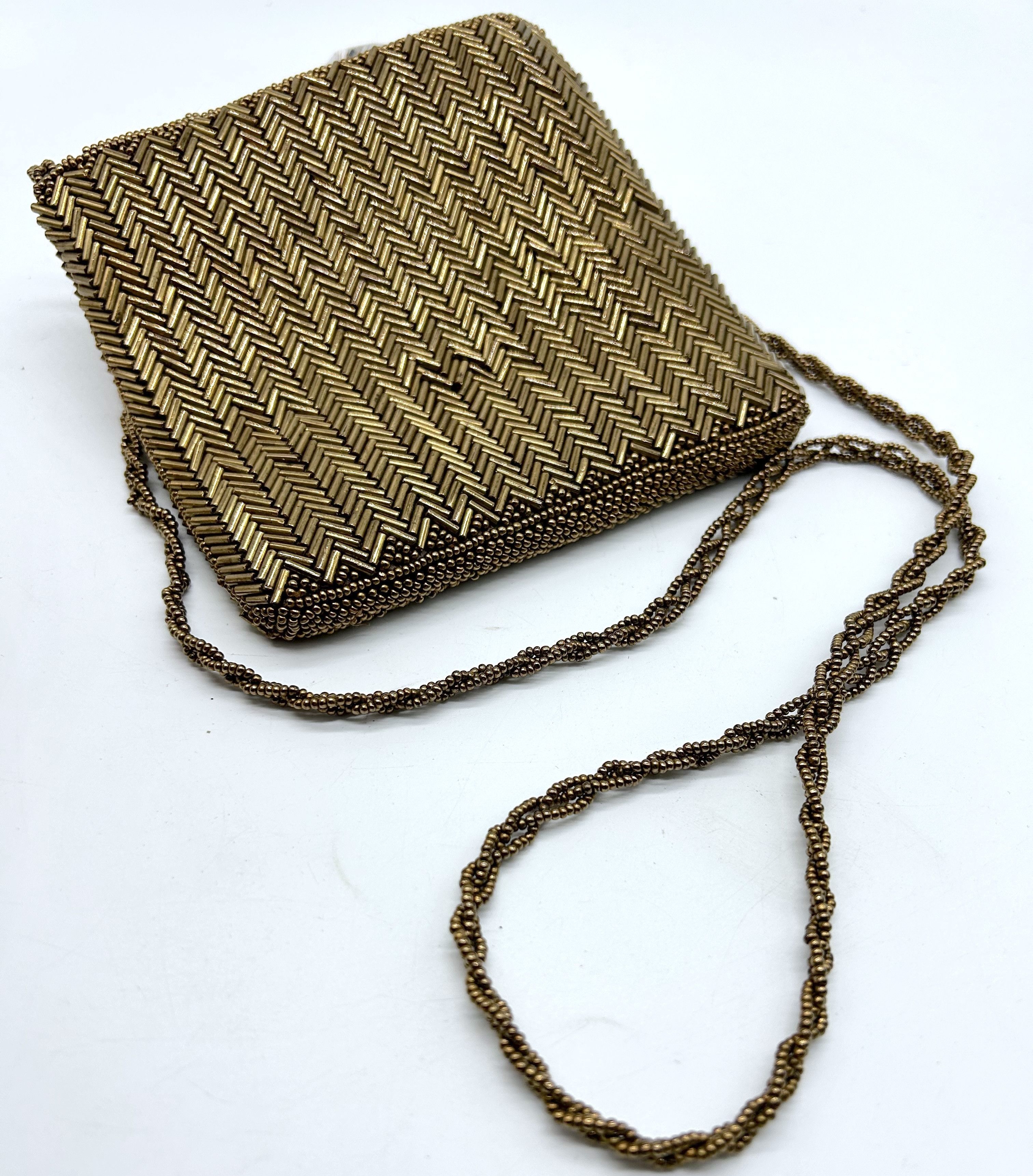 Vintage Bronze Beaded Satin Lined Bag Size ONE SIZE - 2 Thumbnail