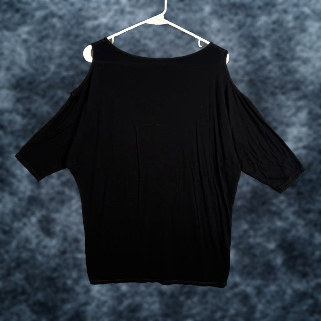 Michael Stars VINTAGE Michael Stars Womens Black Cold Shoulder Blouse OS Rayon & Spandex Top Unique Style Size ONE SIZE - 1 Thumbnail