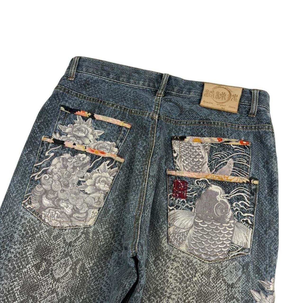 Karakuri Tamashii Karakuri Tamashii Embroidered Koi Japanese Jeans Waist 35 Size US 35 - 3 Thumbnail
