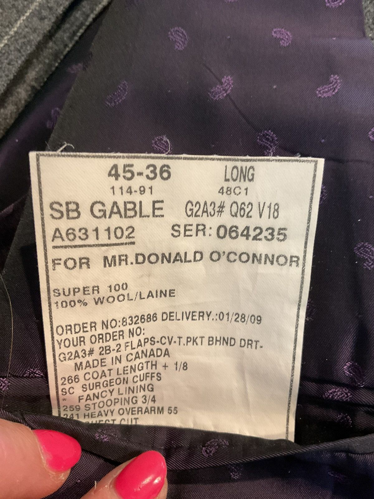 Samuelsohn SAMUELSOHN Super 100’s Gable Wool 3 Pc Gray Pinstripe Suit Size 46L - 7 Thumbnail
